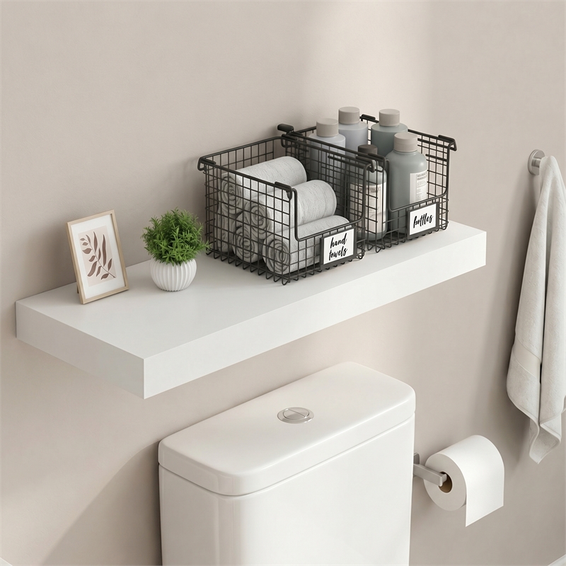 Furinno TANNA 12 x 35 2 Thick Floating Shelves with Invisible Brackets. White