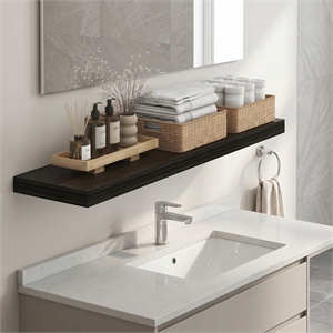 Furinno TANNA 12 x 47 Invisible Brackets 2 Thick Floating Shelves. Tobacco Oak