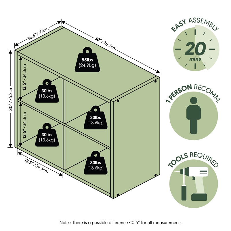 Furinno CUBIC 4-Cube Extra Thick Frame Closet Organizer with Open Shelf. White