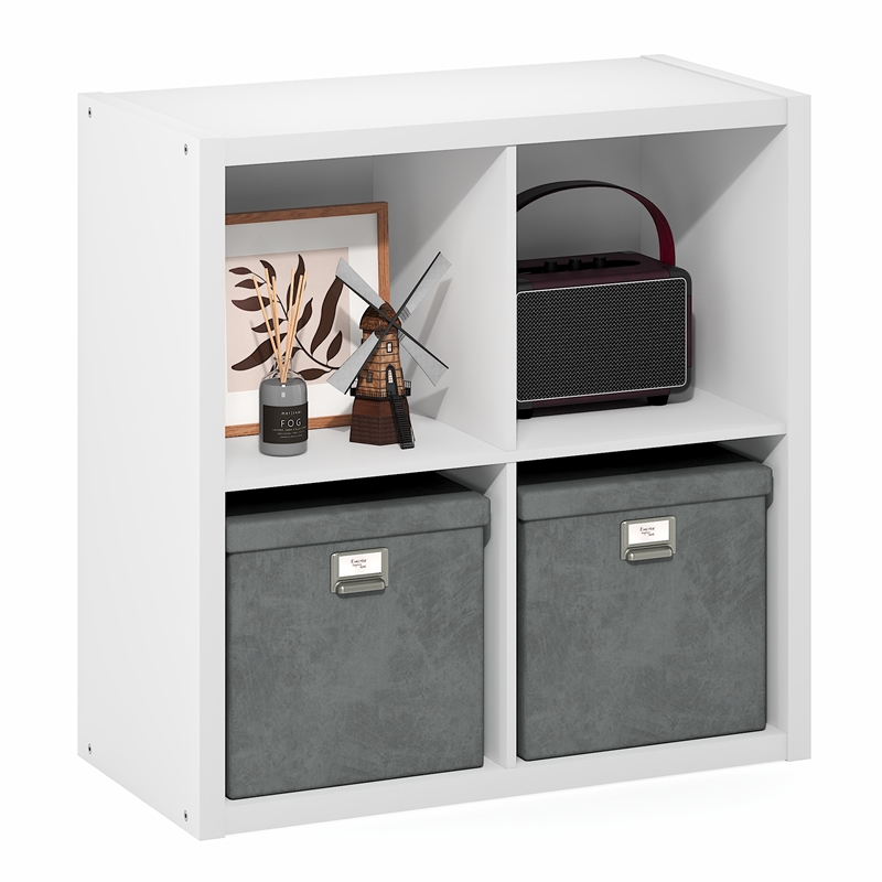 Furinno CUBIC 4-Cube Extra Thick Frame Closet Organizer with Open Shelf. White