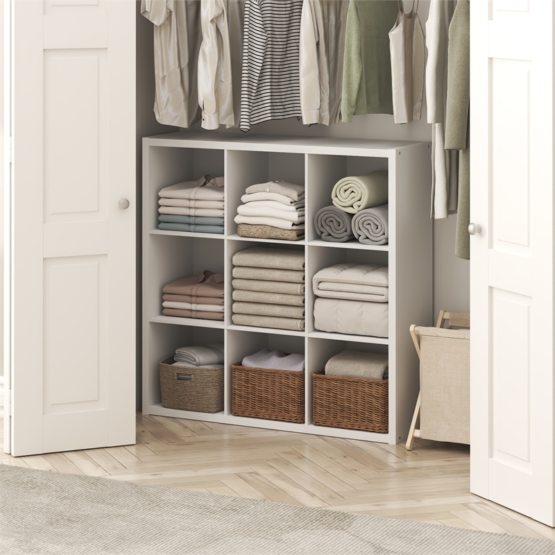 Furinno CUBIC 9-Cube Extra Thick Frame Closet Organizer with Open Shelf. White