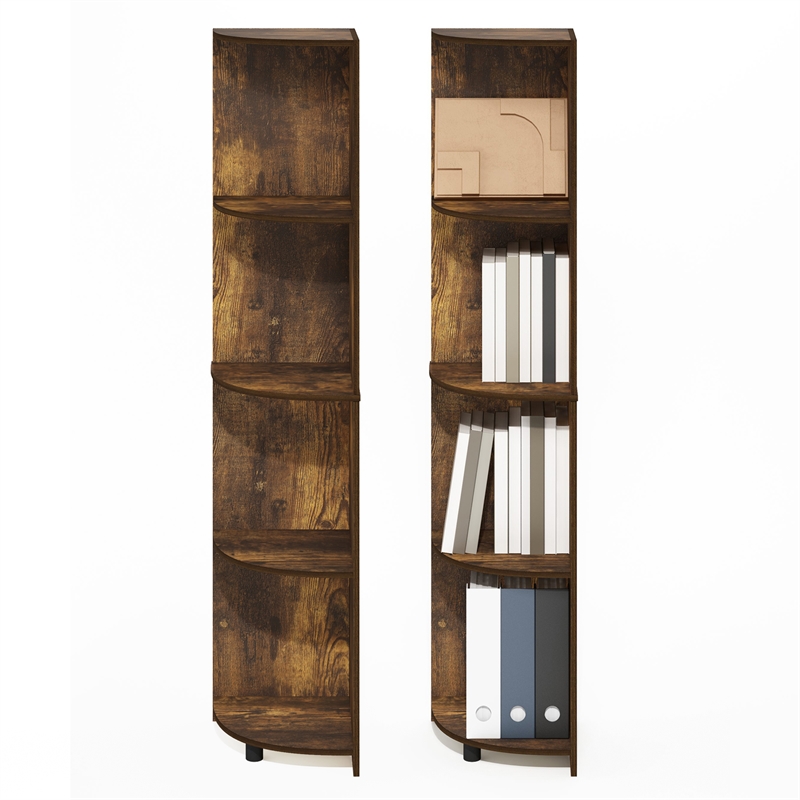 Furinno ECON 4-Tier Corner Bookshelf Set of 2. Storage Shelves. Amber Pine