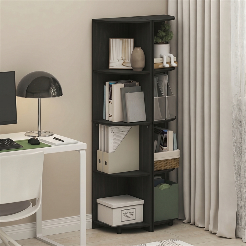 Furinno ECON 4-Tier Corner Bookshelf Set of 2. Storage Shelves. Espresso