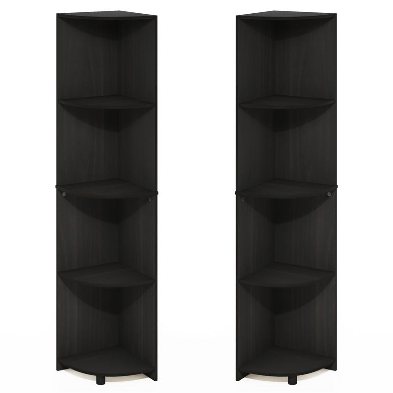 Furinno ECON 4-Tier Corner Bookshelf Set of 2. Storage Shelves. Espresso