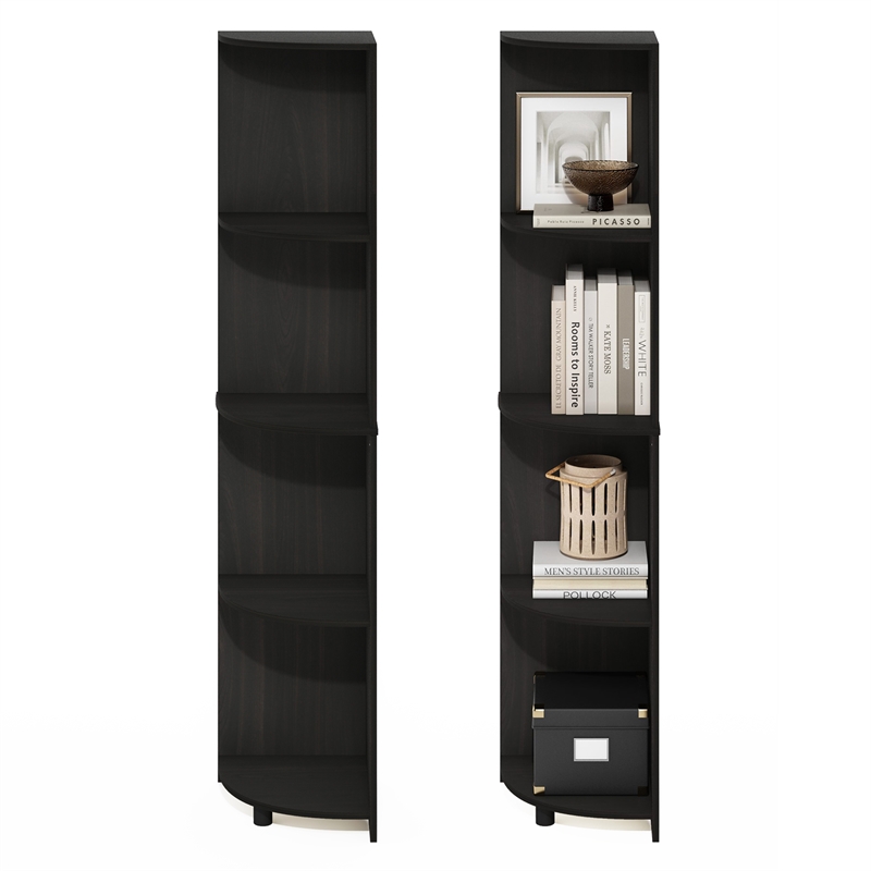 Furinno ECON 4-Tier Corner Bookshelf Set of 2. Storage Shelves. Espresso
