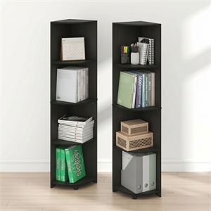 Furinno ECON 4-Tier Corner Bookshelf Set of 2. Storage Shelves. Espresso