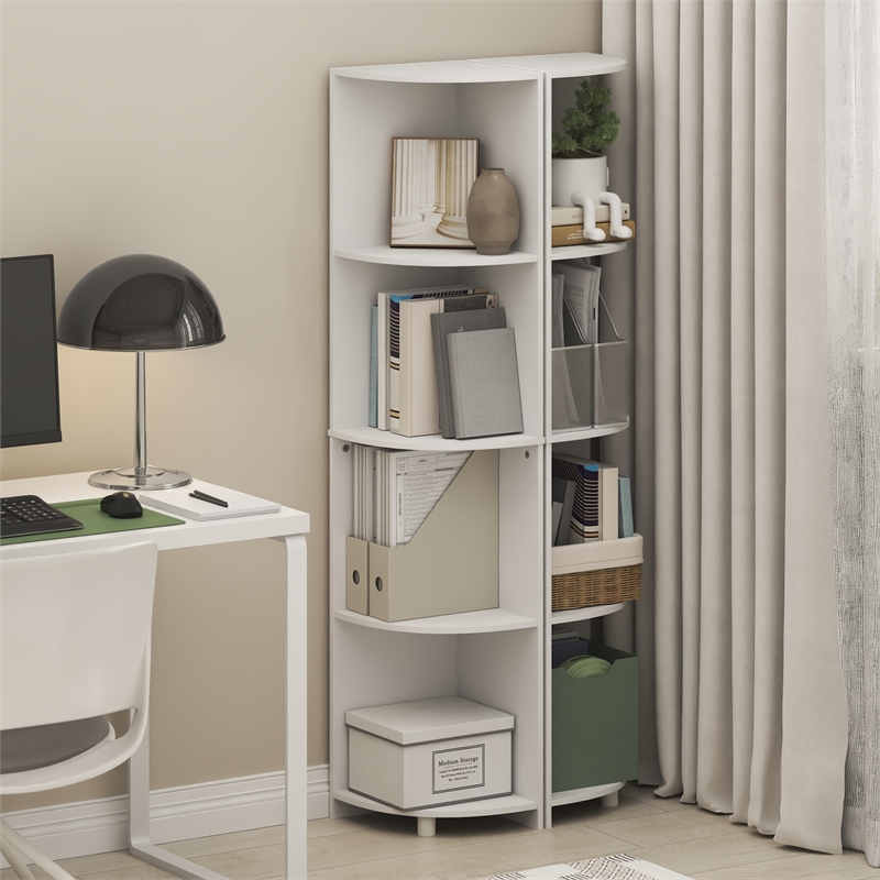 Furinno ECON 4-Tier Corner Bookshelf Set of 2. Storage Shelves. White