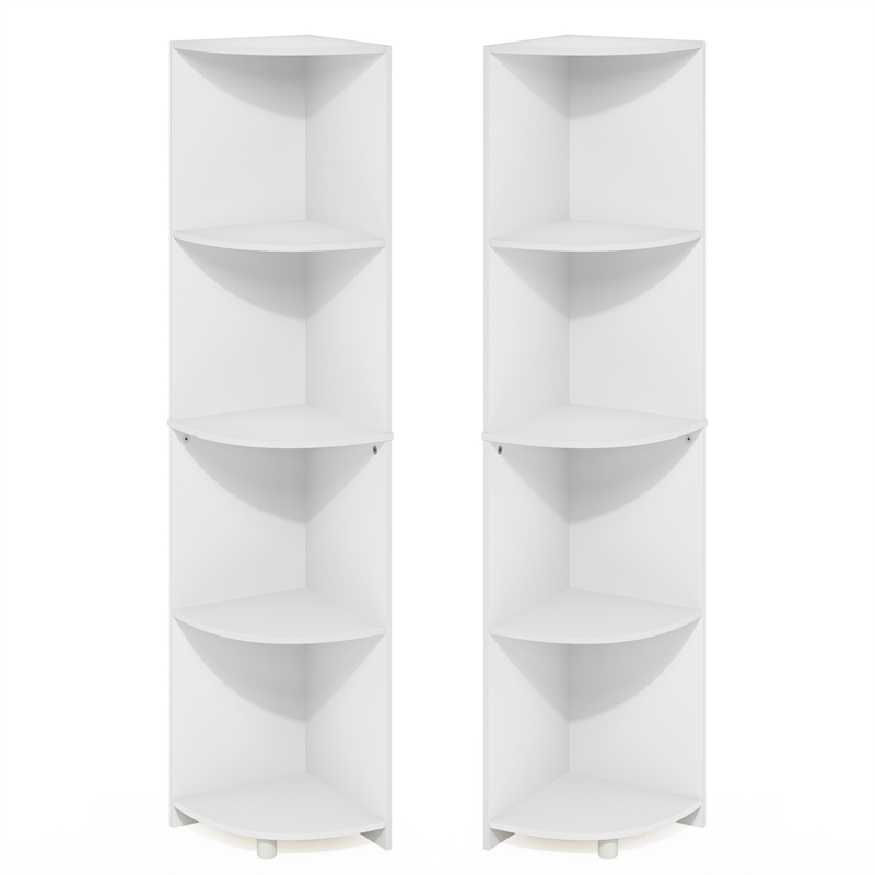 Furinno ECON 4-Tier Corner Bookshelf Set of 2. Storage Shelves. White