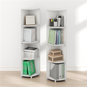 Furinno ECON 4-Tier Corner Bookshelf Set of 2. Storage Shelves. White