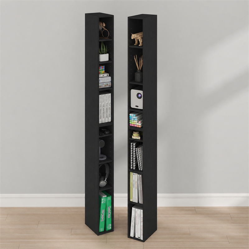 Furinno FULDA Set of 2. 8-Tier Storage Shelf Bookcase. Blackwood
