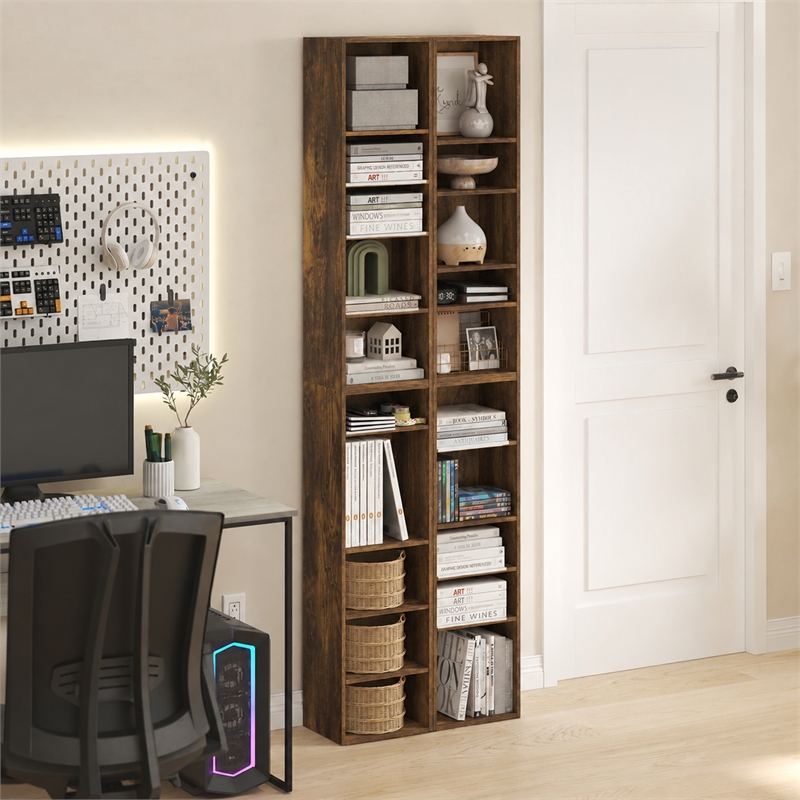 Furinno PASIR Set of 2. 10-Tier Bookcase with Open Shelf. Amber Pine