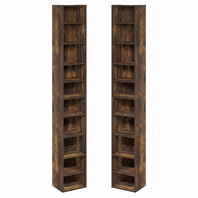 Furinno PASIR Set of 2. 10-Tier Bookcase with Open Shelf. Amber Pine