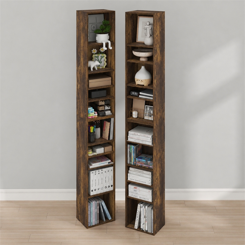 Furinno PASIR Set of 2. 10-Tier Bookcase with Open Shelf. Amber Pine