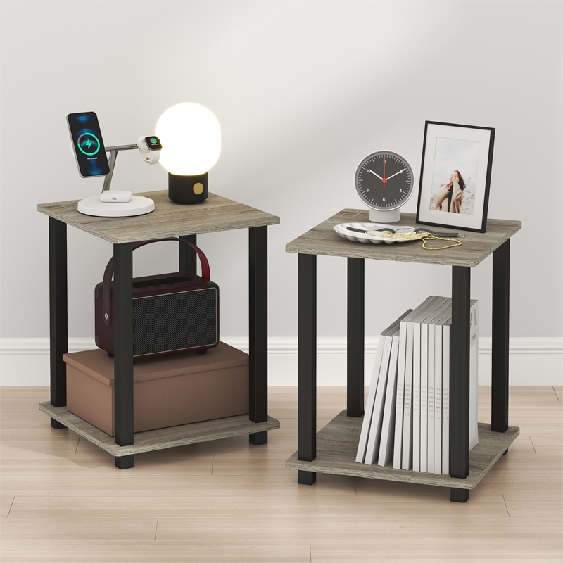 Furinno SIMPLISTIC Set of 2. 2-Tier Nightstand. Easy Assembly. French Oak