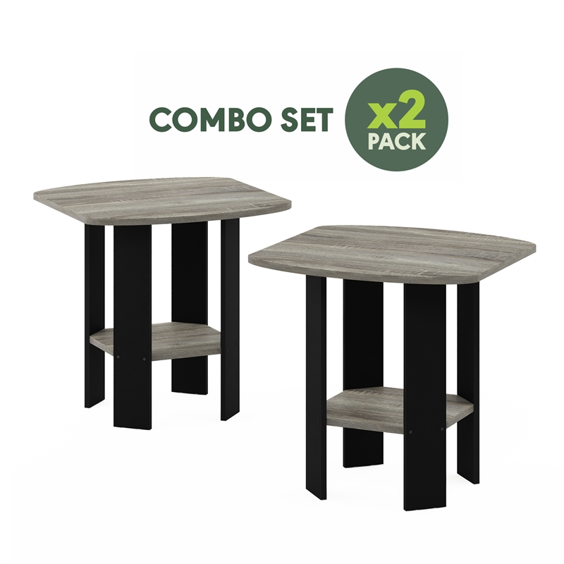 Furinno TIDUR Set of 2 Round Corner Nightstand with Storage Shelf. French Oak