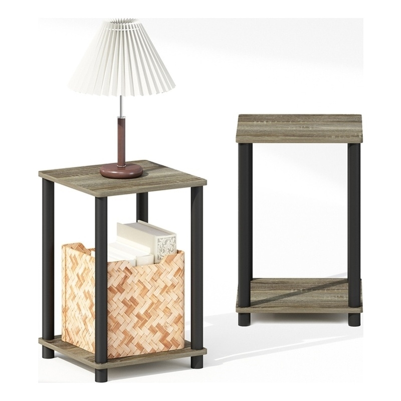 Furinno TURN-N-TUBE Set of 2. 2-Tier Stackable Toolless Nightstand French Oak