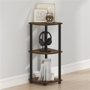 Furinno Turn-N-Tube Toolless Assembly 3-Tier Rustic Brown Corner Shelf. Pine
