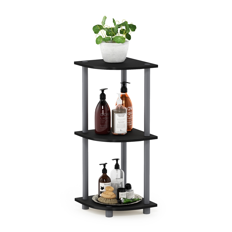 Furinno Turn-N-Tube Toolless Assembly 3-Tier Black Open Corner Shelf. Black