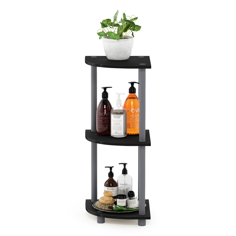 Furinno Turn-N-Tube Toolless Assembly 3-Tier Black Open Corner Shelf. Black