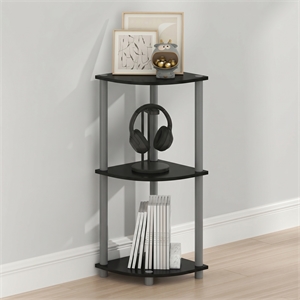 Furinno Turn-N-Tube Toolless Assembly 3-Tier Black Open Corner Shelf. Black