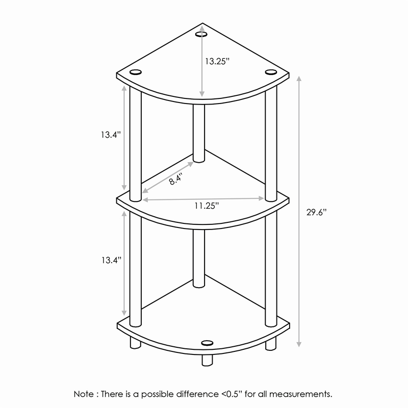 Furinno Turn-N-Tube Toolless Assembly 3-Tier Brown Corner Shelf. Dark Cherry