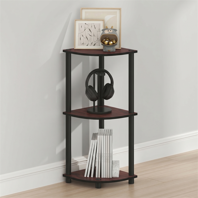 Furinno Turn-N-Tube Toolless Assembly 3-Tier Brown Corner Shelf. Dark Cherry