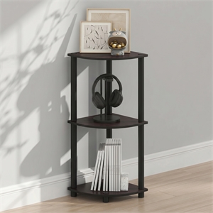 Furinno Turn-N-Tube Toolless Assembly 3-Tier Black Corner Shelf. Dark Walnut