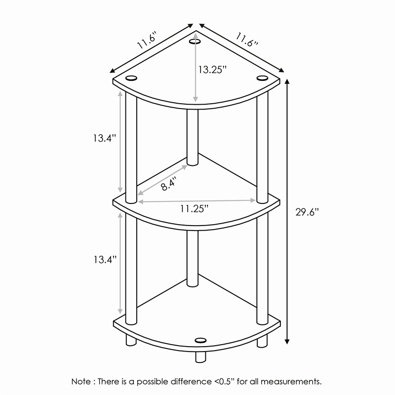 Furinno Turn-N-Tube Toolless Assembly 3-Tier Grey Open Corner Shelf. French Oak