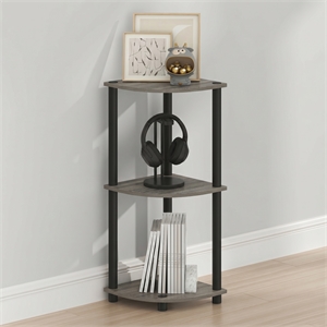 Furinno Turn-N-Tube Toolless Assembly 3-Tier Grey Open Corner Shelf. French Oak