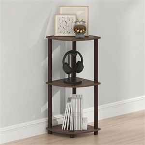 Furinno Turn-N-Tube Toolless Assembly 3-Tier Black Open Corner Shelf. Walnut