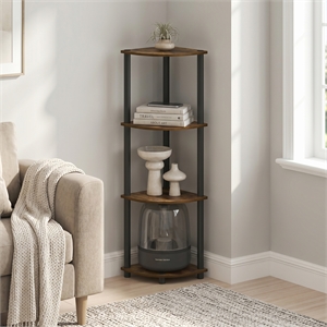 Furinno Turn-N-Tube Toolless Assembly 4-Tier Open Corner Shelf. Amber Pine