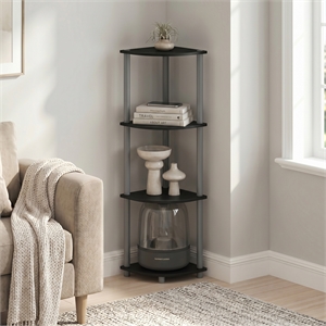 Furinno Turn-N-Tube Toolless Assembly 4-Tier Black Open Corner Shelf. Black