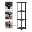 Furinno Turn-N-Tube Toolless Assembly 4-Tier Open Corner Shelf. Dark Brown Grain