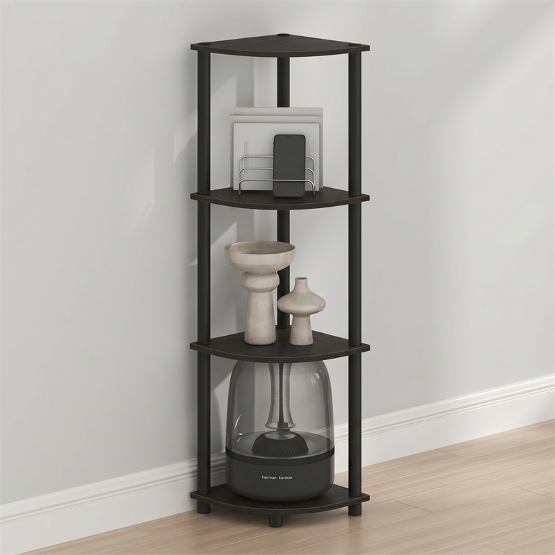 Furinno Turn-N-Tube Toolless Assembly 4-Tier Black Open Corner Shelf. Espresso