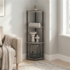 Furinno Turn-N-Tube Toolless Assembly 4-Tier Grey Open Corner Shelf. French Oak