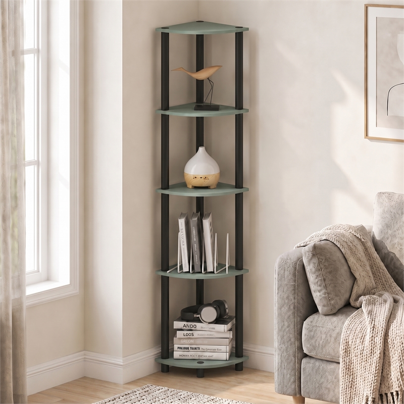 Furinno Turn-N-Tube Toolless Assembly 5-Tier Green Open Corner Shelf. Sage Green