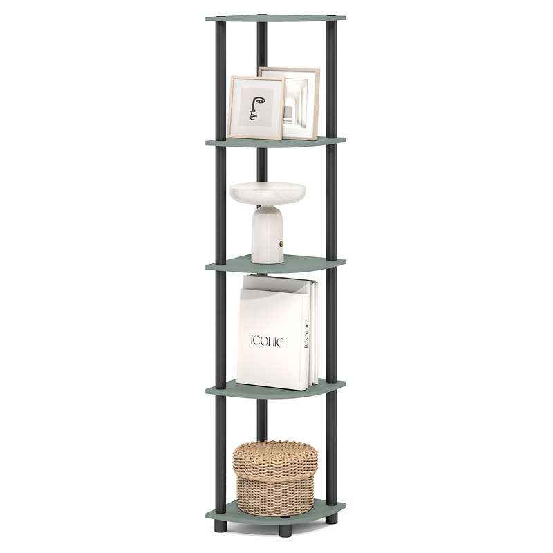 Furinno Turn-N-Tube Toolless Assembly 5-Tier Green Open Corner Shelf. Sage Green