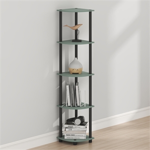 Furinno Turn-N-Tube Toolless Assembly 5-Tier Green Open Corner Shelf. Sage Green