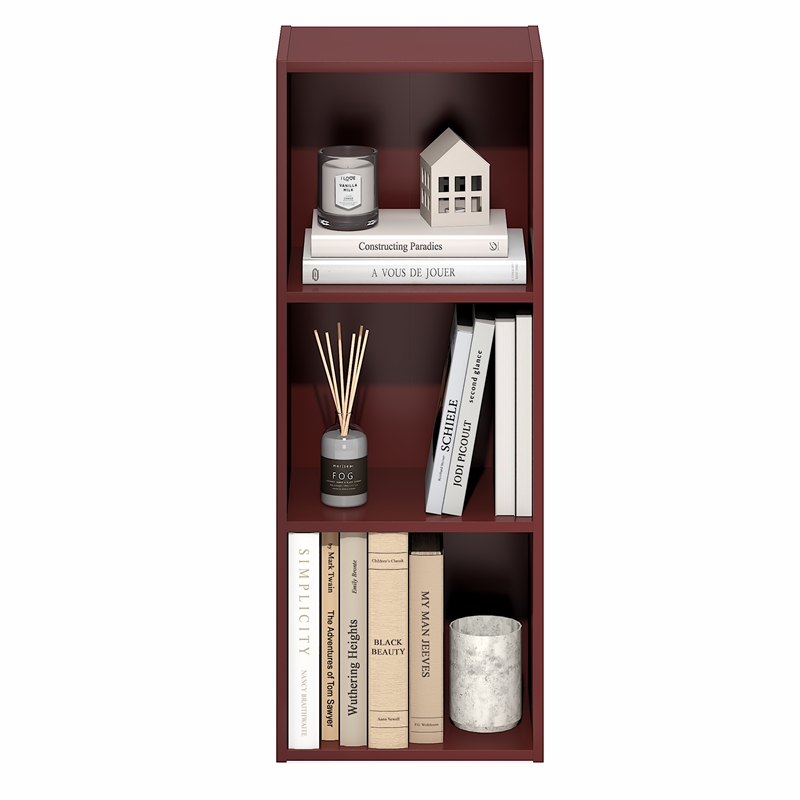 Furinno LUDER 3-Cube Open Shelves Bookcase. 9.3 x 12 x 31.5. Dark Red