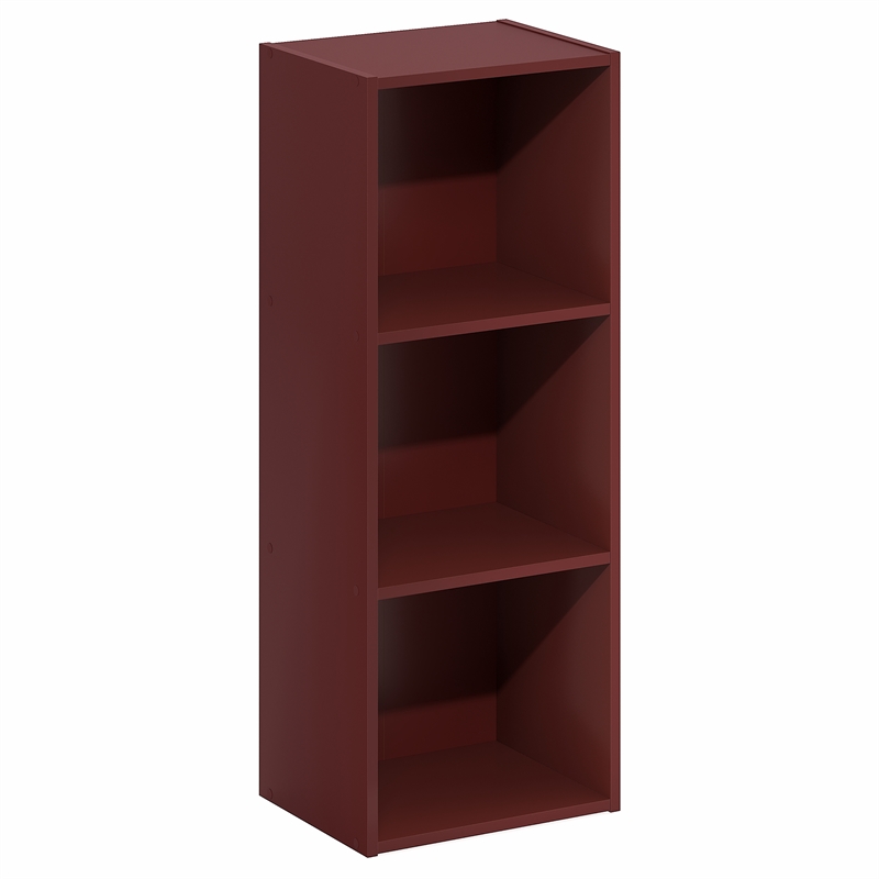 Furinno LUDER 3-Cube Open Shelves Bookcase. 9.3 x 12 x 31.5. Dark Red