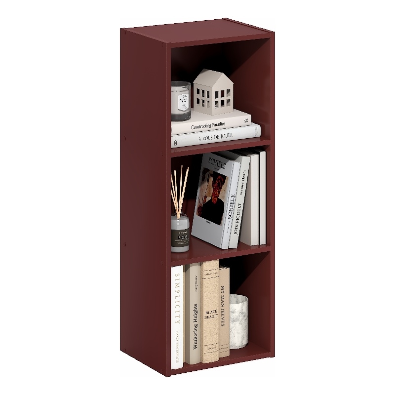 Furinno LUDER 3-Cube Open Shelves Bookcase. 9.3 x 12 x 31.5. Dark Red
