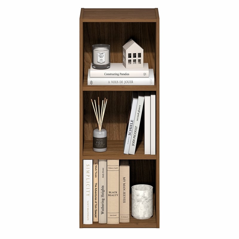 Furinno LUDER 3-Cube Open Shelves Bookcase. 9.3 x 12 x 31.5. Warm Walnut