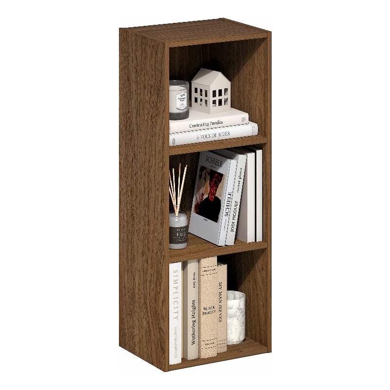 Furinno LUDER 3-Cube Open Shelves Bookcase. 9.3 x 12 x 31.5. Warm Walnut