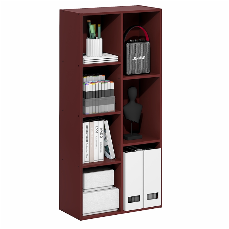 Furinno LUDER 7-Cube Bookshelf. Bookcase. 9.4 x 19.5 x 41.7. Dark Red