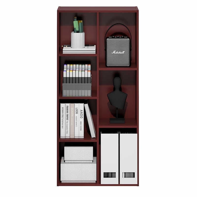 Furinno LUDER 7-Cube Bookshelf. Bookcase. 9.4 x 19.5 x 41.7. Dark Red