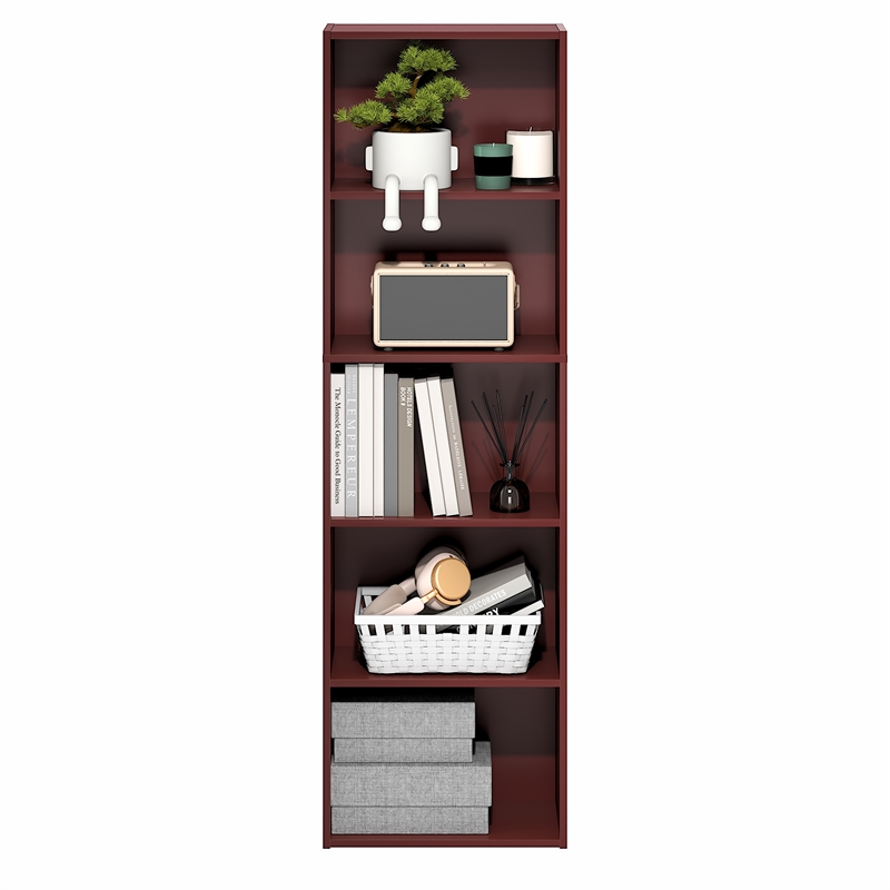 Furinno LUDER 5-Cube Bookcase with Open Shelf. 9.4 x 15.8 x 52. Dark Red