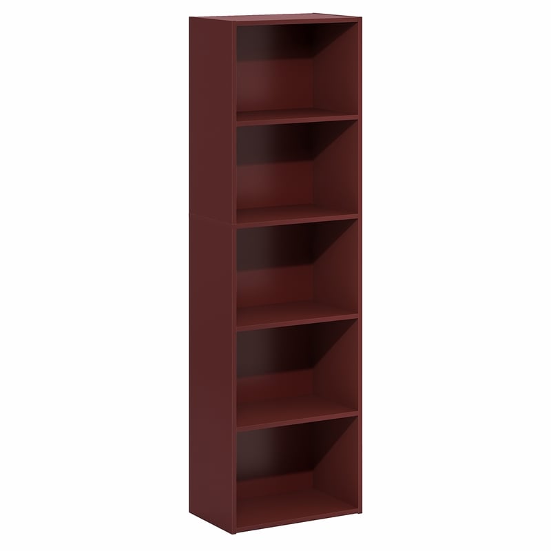 Furinno LUDER 5-Cube Bookcase with Open Shelf. 9.4 x 15.8 x 52. Dark Red