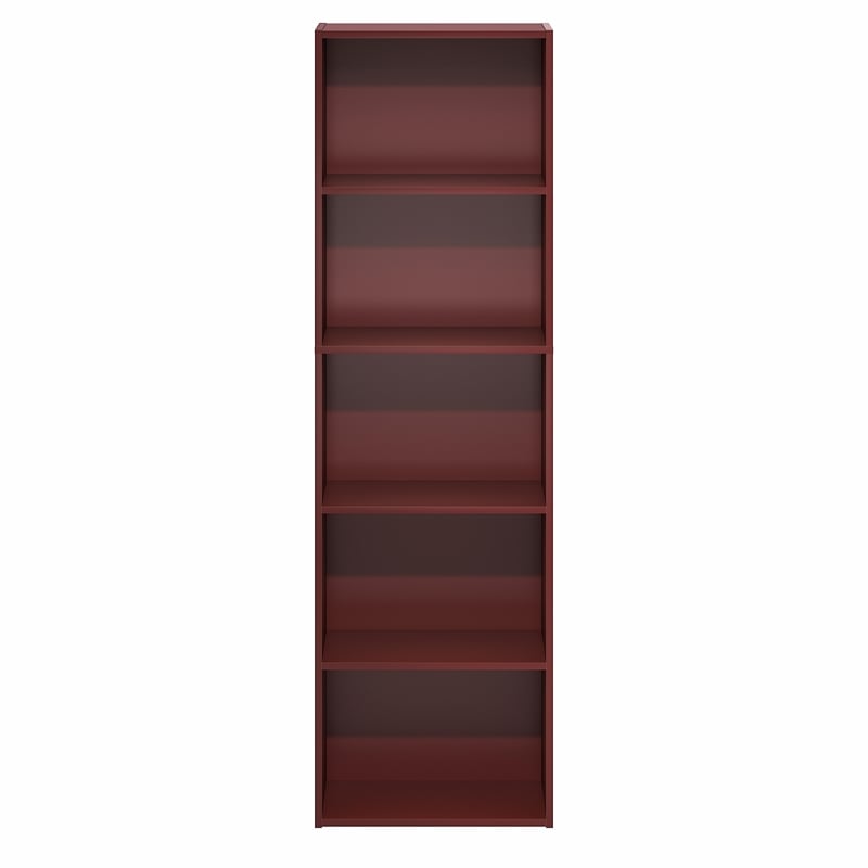 Furinno LUDER 5-Cube Bookcase with Open Shelf. 9.4 x 15.8 x 52. Dark Red