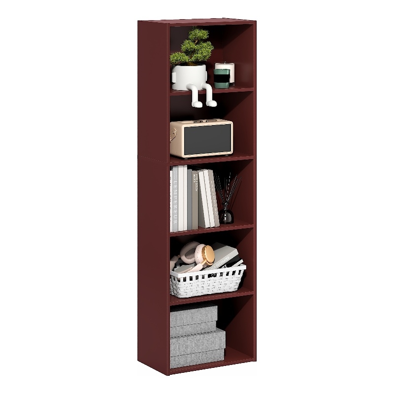 Furinno LUDER 5-Cube Bookcase with Open Shelf. 9.4 x 15.8 x 52. Dark Red
