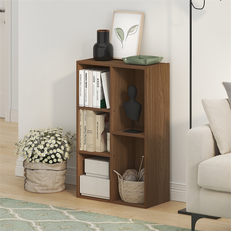 Furinno LUDER 5-Cube Reversible Bookcase. 9.4 x 19.5 x 31.5. Warm Walnut